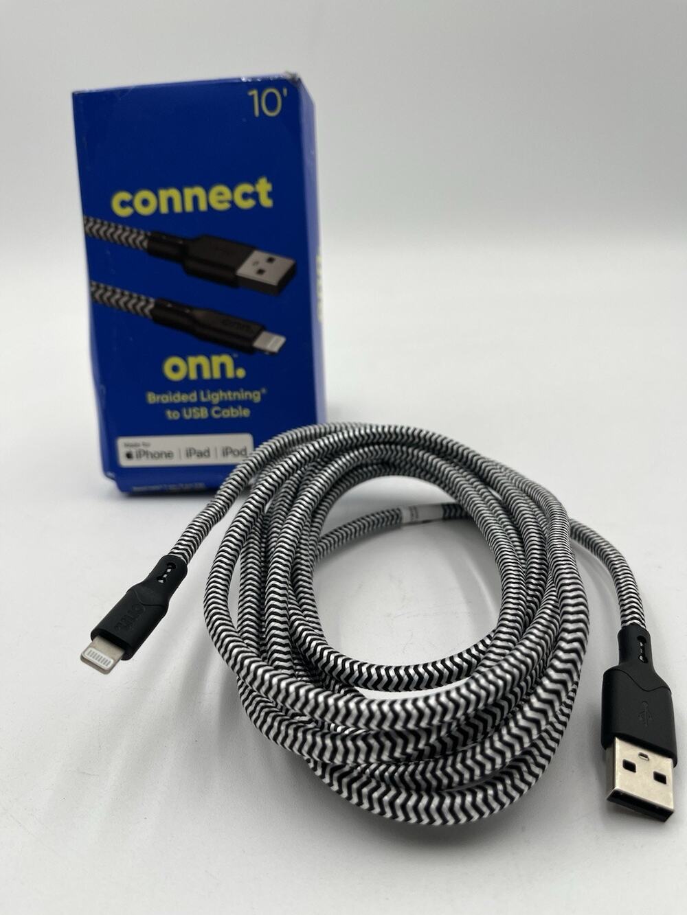 ONN. 10' Lightning to USB Cable For IPHONE/IPAD/IPOD, Black MFi-Certified